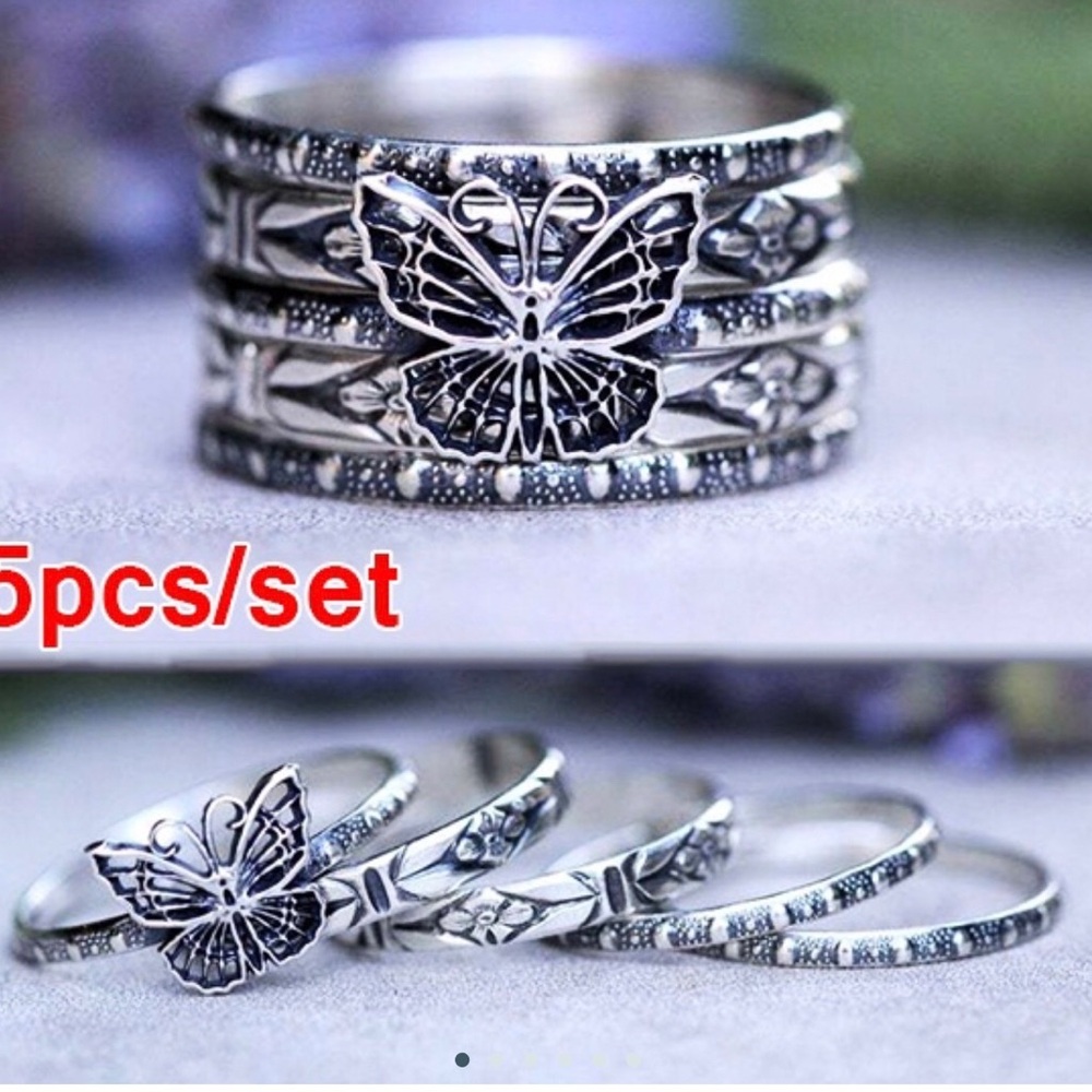 Beautiful Vintage Style Butterfly Ring 5 pcs set